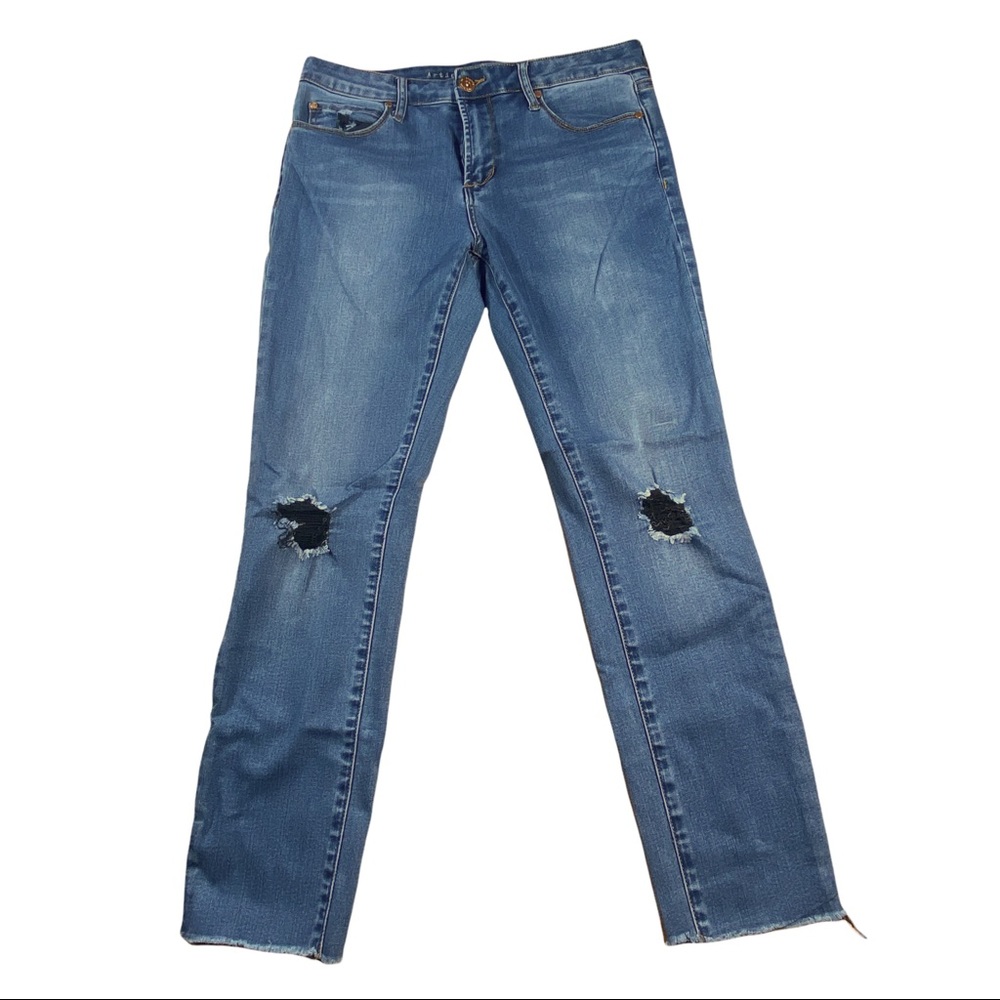 Articles Of Society Distressed Jeans Blue Black Stitch 29x25 raw hem